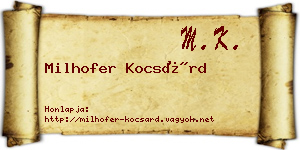 Milhofer Kocsárd névjegykártya